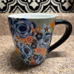 Floral Ceramic Mug with Blue Handle Lang Brand 17 oz